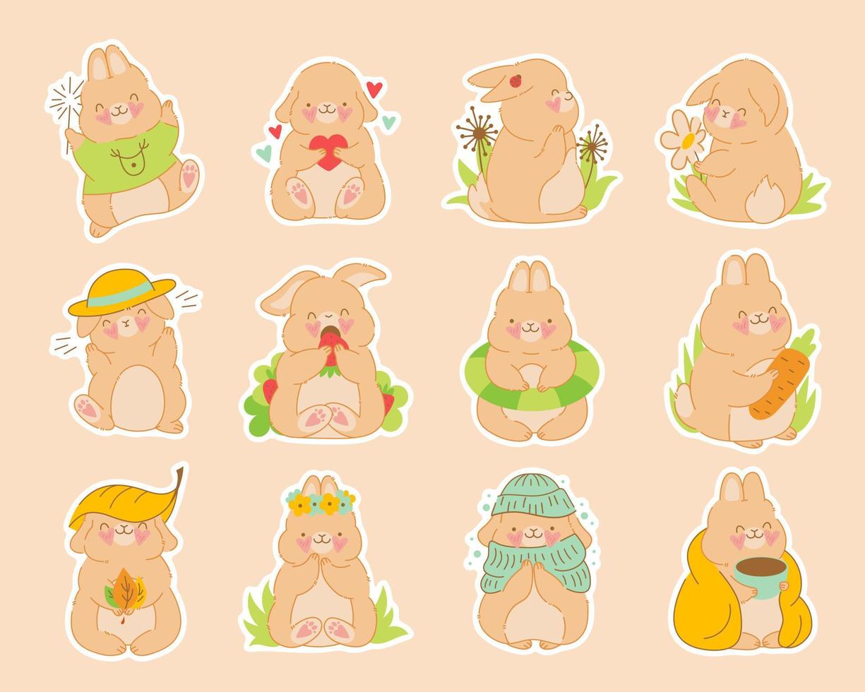 Pegatinas de conejo de dibujos animados lindas niñas de dibujos animados  conjunto de pegatinas Kawaii decoración
