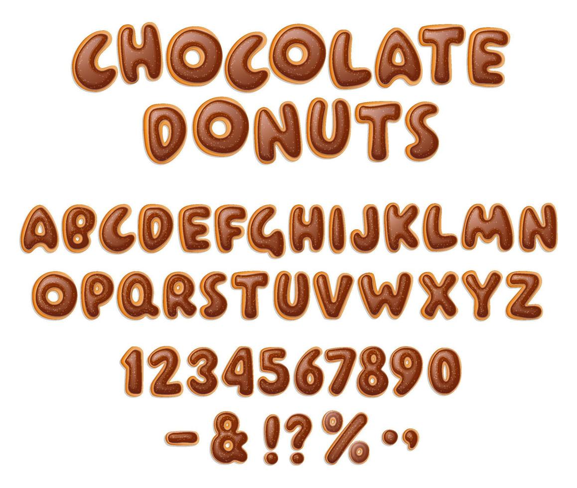 Chocolate donuts lettering font in realistic style on white background vector