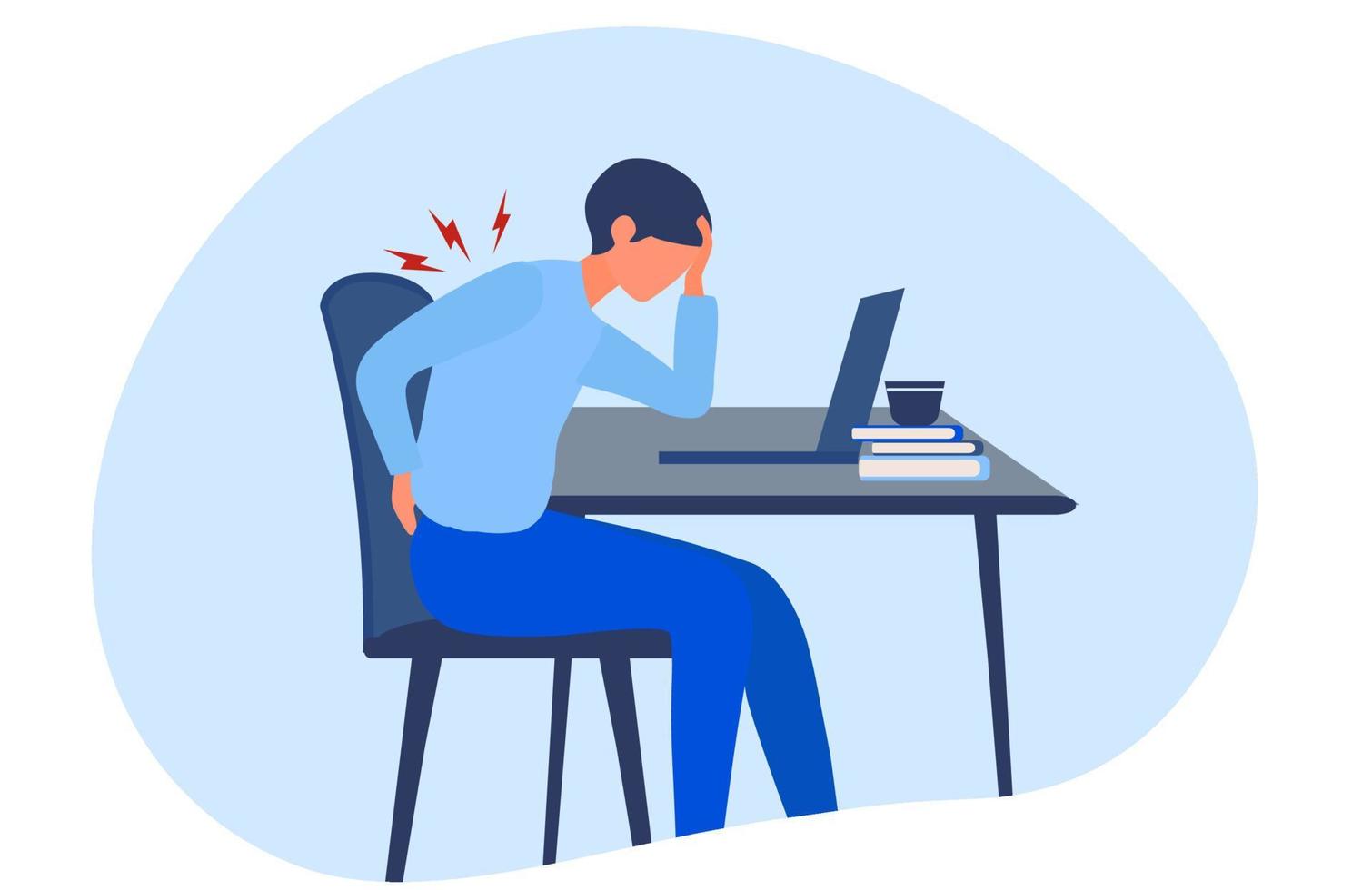 Businessman suffering from back and neck pain by office syndrome from sitting and work too long vector illustration