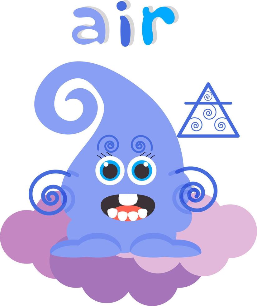 The element of nature is air. Cute monster air. Vector cartoon illustration.