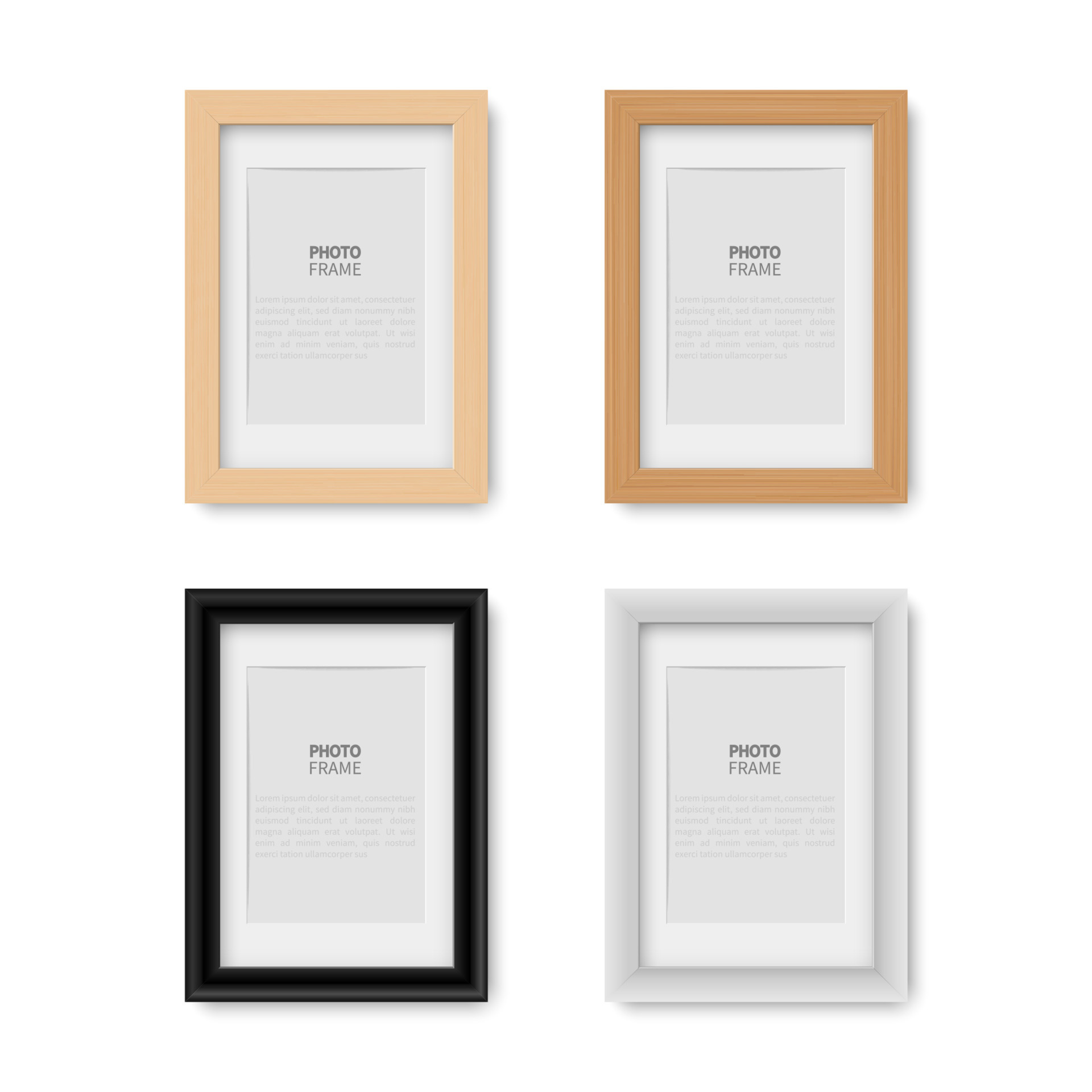 Blank picture frame, realistic vertical picture frame, isolated on