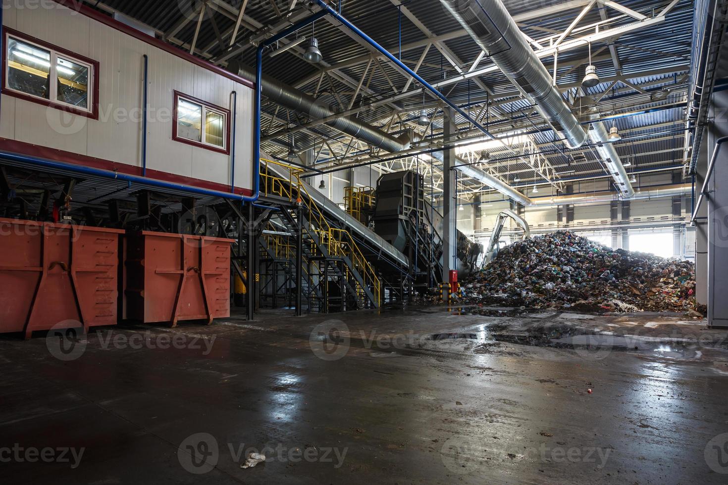 Modern waste recycling processing plant. Separate garbage collection. Recycling and storage of waste for further disposal. photo