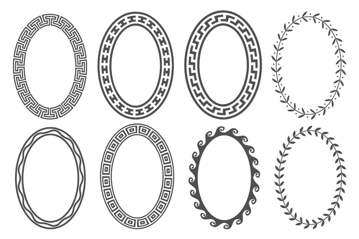 conjunto de marco ovalado de llave griega. bordes circulares con adornos de meandros. elipse diseños antiguos. vector