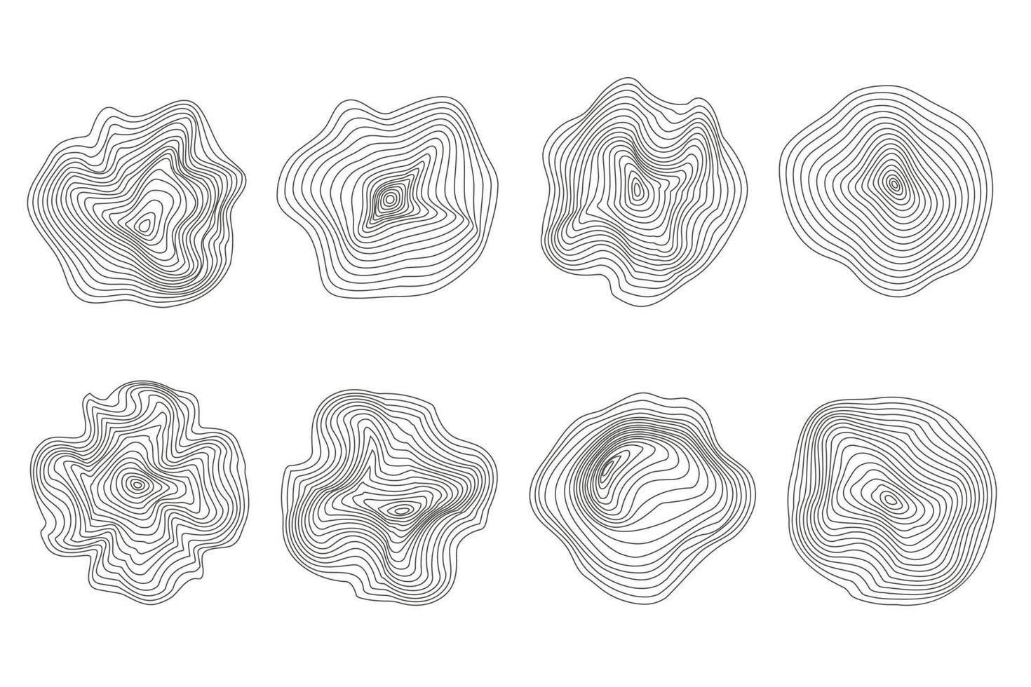 anillos de árboles de madera. círculos de topografía abstracta. formas de textura orgánica. conjunto de ilustraciones de contorno vectorial. vector