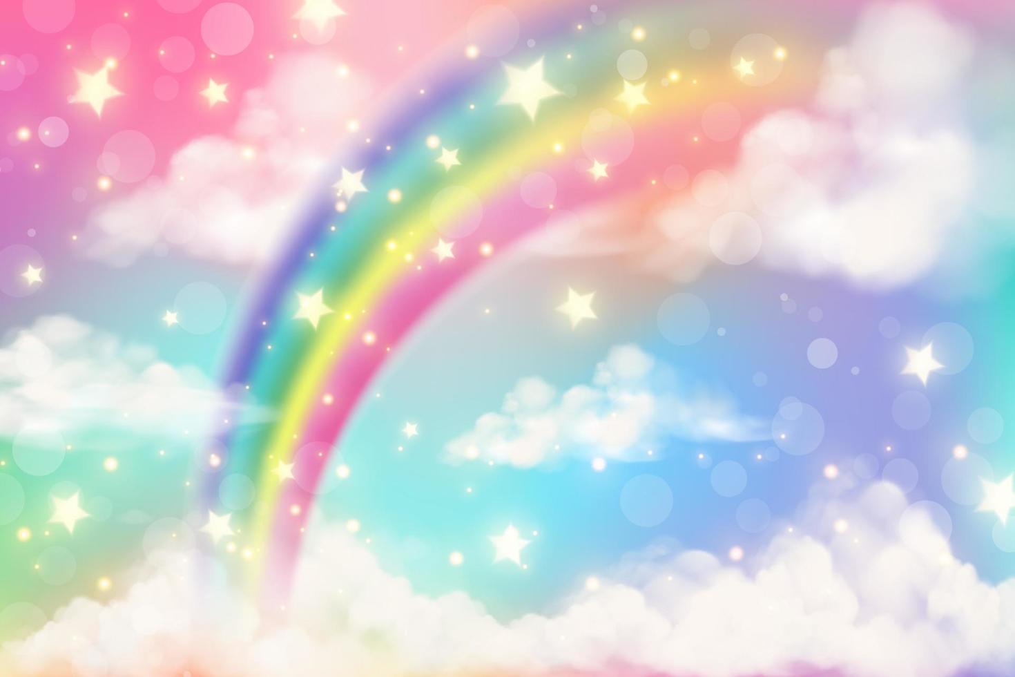 fondo abstracto del arco iris con nubes y estrellas en el cielo. fondo de  pantalla de unicornio de color pastel de fantasía. lindo paisaje  ilustración vectorial 9828372 Vector en Vecteezy