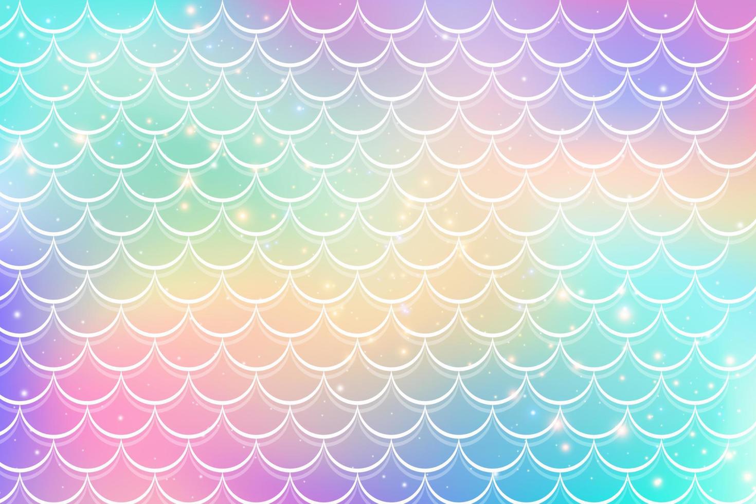 Mermaid rainbow background in fantasy style with scales. Unicorn holographic gradient texture. Sea fish kawaii vector backdrop.