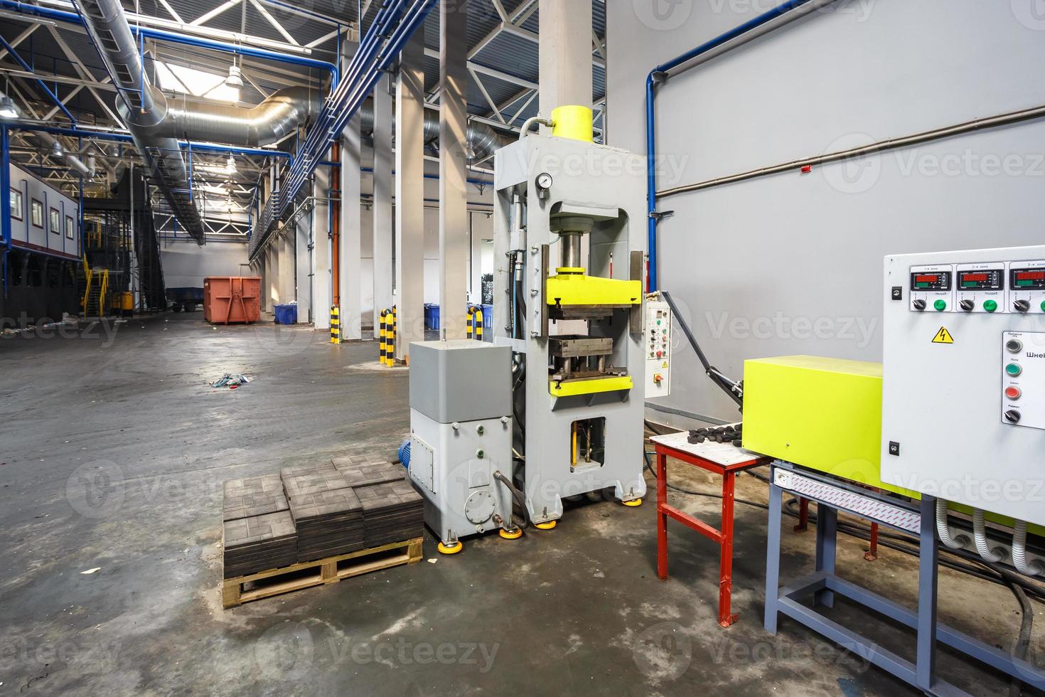 Separate garbage collection. Equipment for pressing debris sorting material to be processed in a modern waste recycling plant. photo