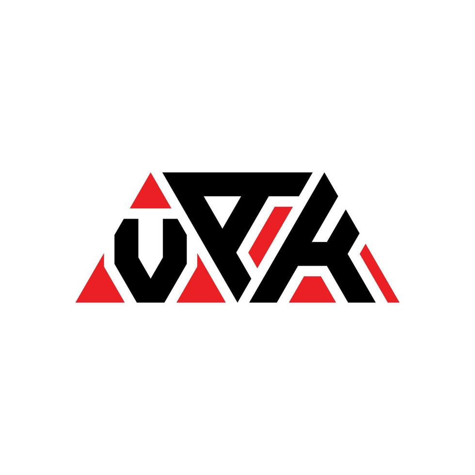 VAK triangle letter logo design with triangle shape. VAK triangle logo design monogram. VAK triangle vector logo template with red color. VAK triangular logo Simple, Elegant, and Luxurious Logo. VAK