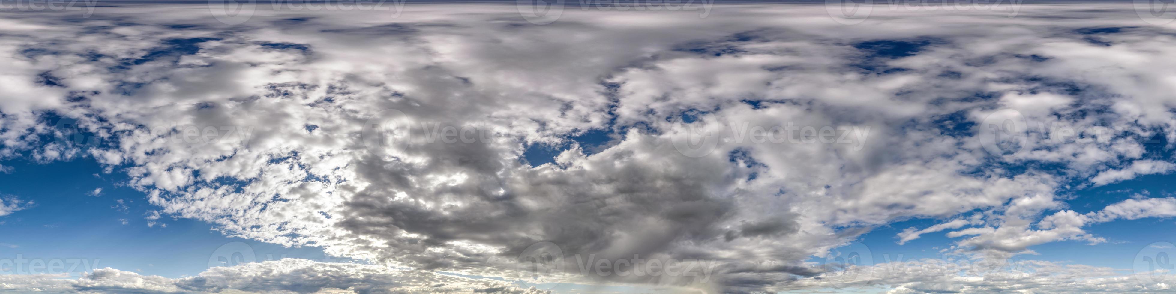 Seamless overcast blue sky hdri panorama 360 degrees angle view with zenith and beautiful clouds for use in 3d graphics as sky replacement and sky dome or edit drone shot photo
