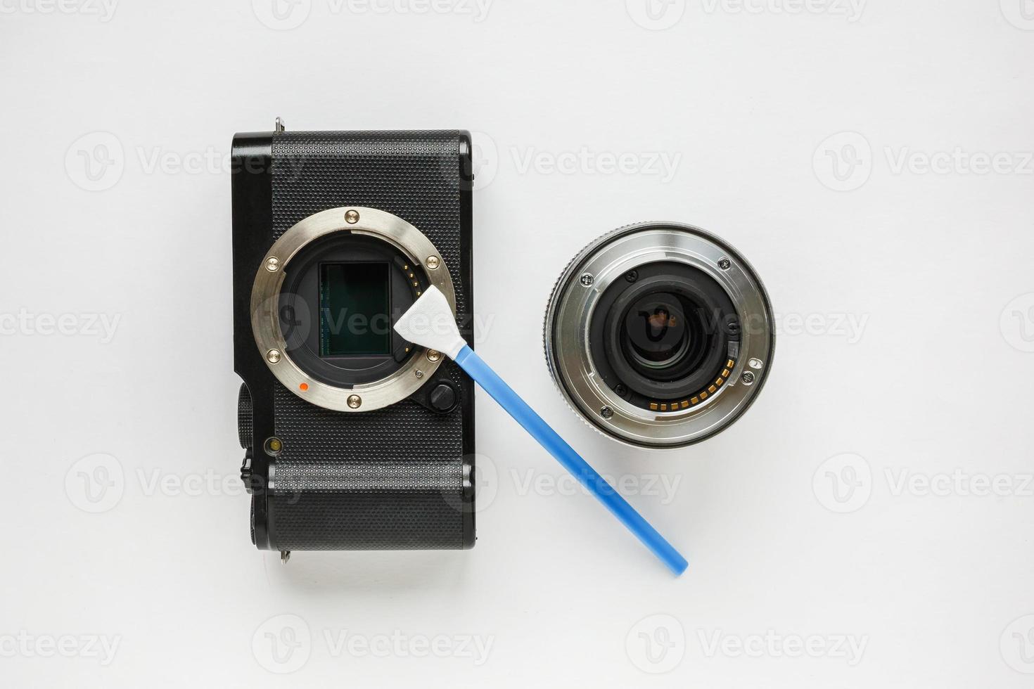 professional tools for digital APS-C dirty camera matrix sensor cleaning on white background photo