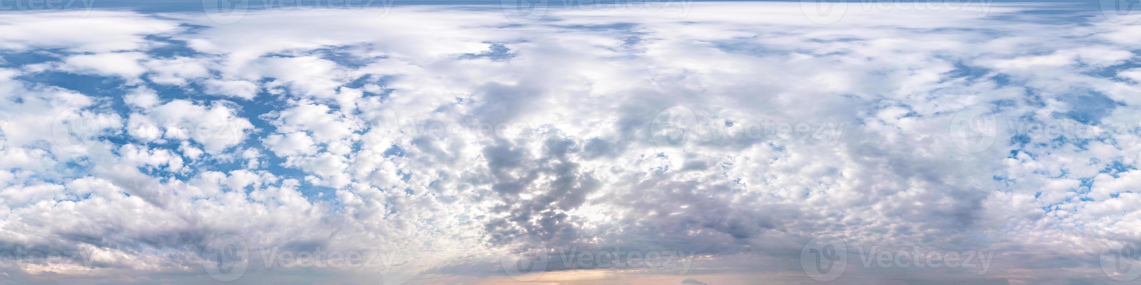 blue sky with beautiful awesome clouds. Seamless hdri panorama 360 degrees angle view with zenith for use in 3d graphics or game development as sky dome or edit drone shot photo