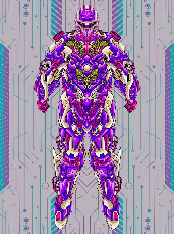Futuristic mecha robot builded by head arm body illustration vector