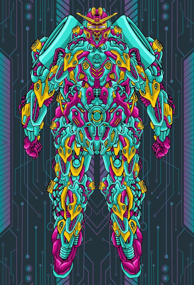 Illustration full body futuristic war mecha robot vector