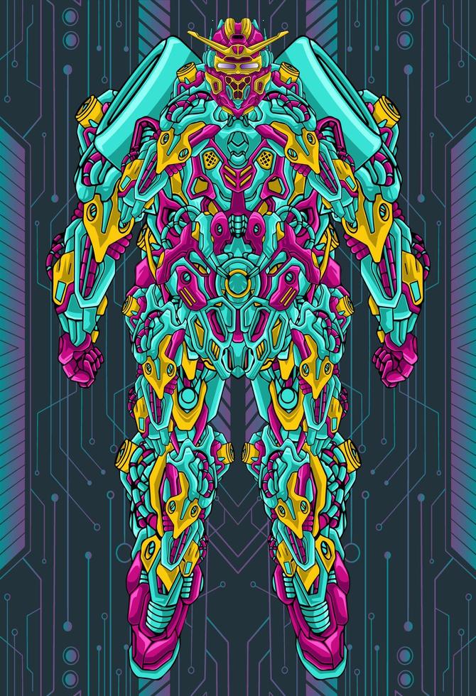 Ilustración robot mecha de guerra futurista de cuerpo completo vector