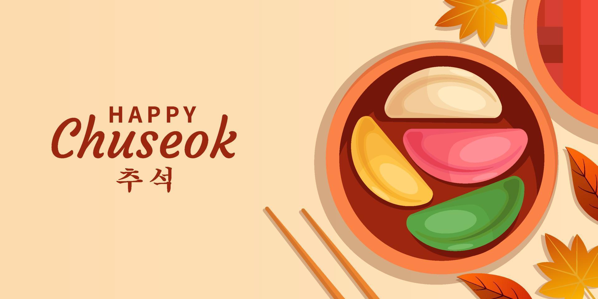 flat happy chuseok illustration with songpyeon rice cakes vector