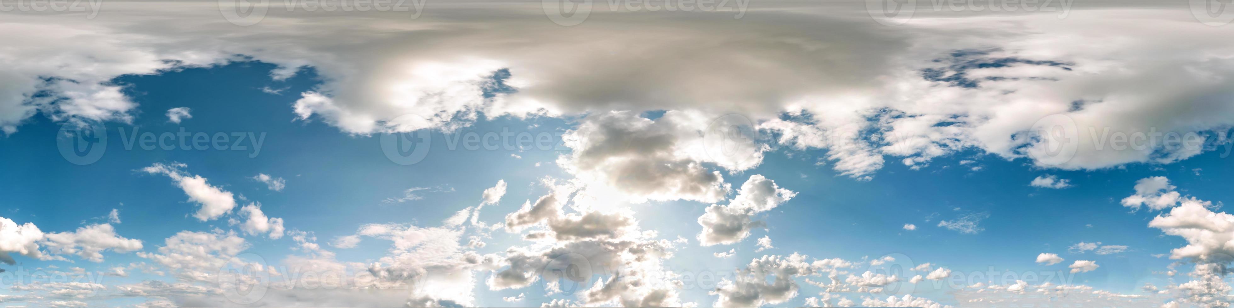 blue sky with beautiful clouds. Seamless hdri panorama 360 degrees angle view  with zenith for use in 3d graphics or game development as sky dome or edit drone shot photo