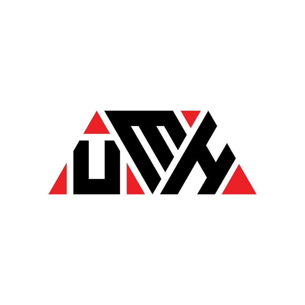 UMH triangle letter logo design with triangle shape. UMH triangle logo design monogram. UMH triangle vector logo template with red color. UMH triangular logo Simple, Elegant, and Luxurious Logo. UMH