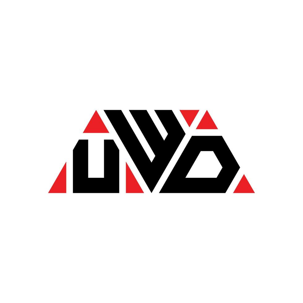 UWD triangle letter logo design with triangle shape. UWD triangle logo design monogram. UWD triangle vector logo template with red color. UWD triangular logo Simple, Elegant, and Luxurious Logo. UWD