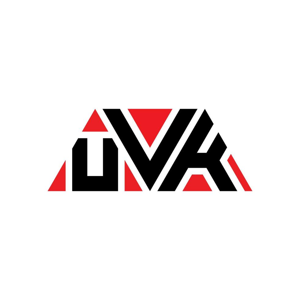 UVK triangle letter logo design with triangle shape. UVK triangle logo design monogram. UVK triangle vector logo template with red color. UVK triangular logo Simple, Elegant, and Luxurious Logo. UVK