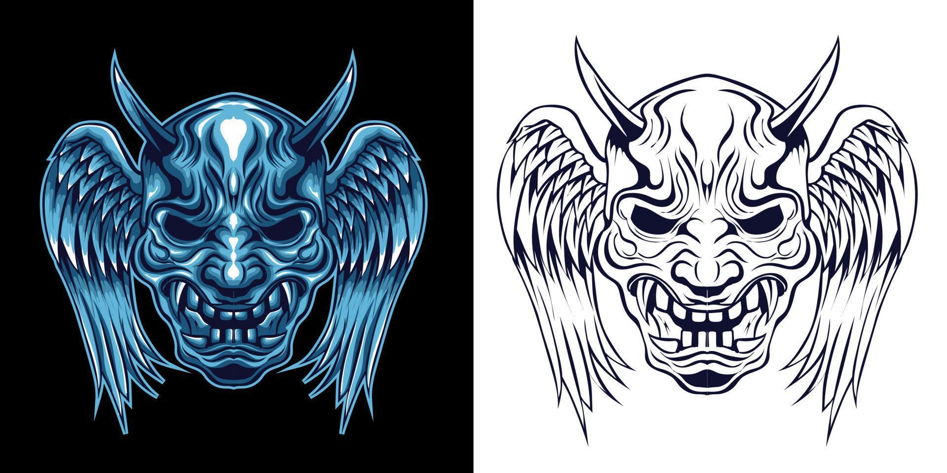 winged oni mask vector illustration