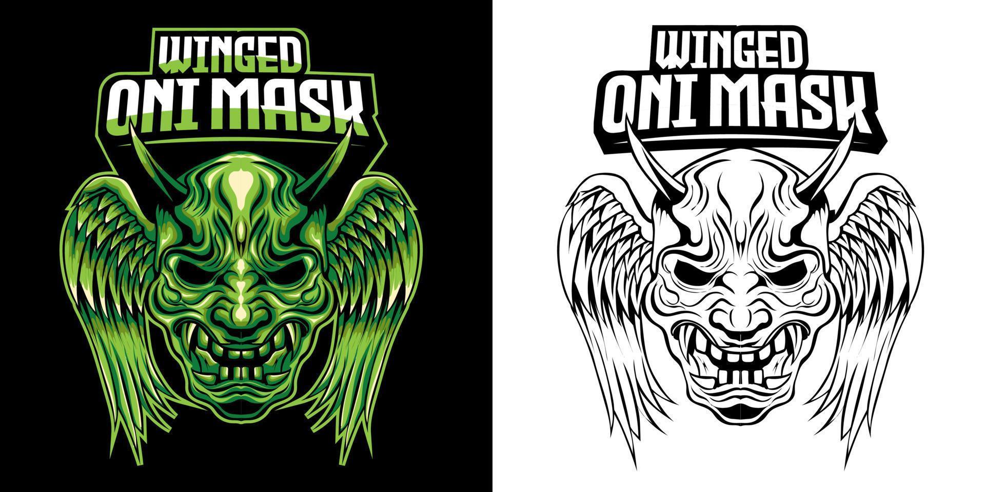 winged oni mask mascot logo vector