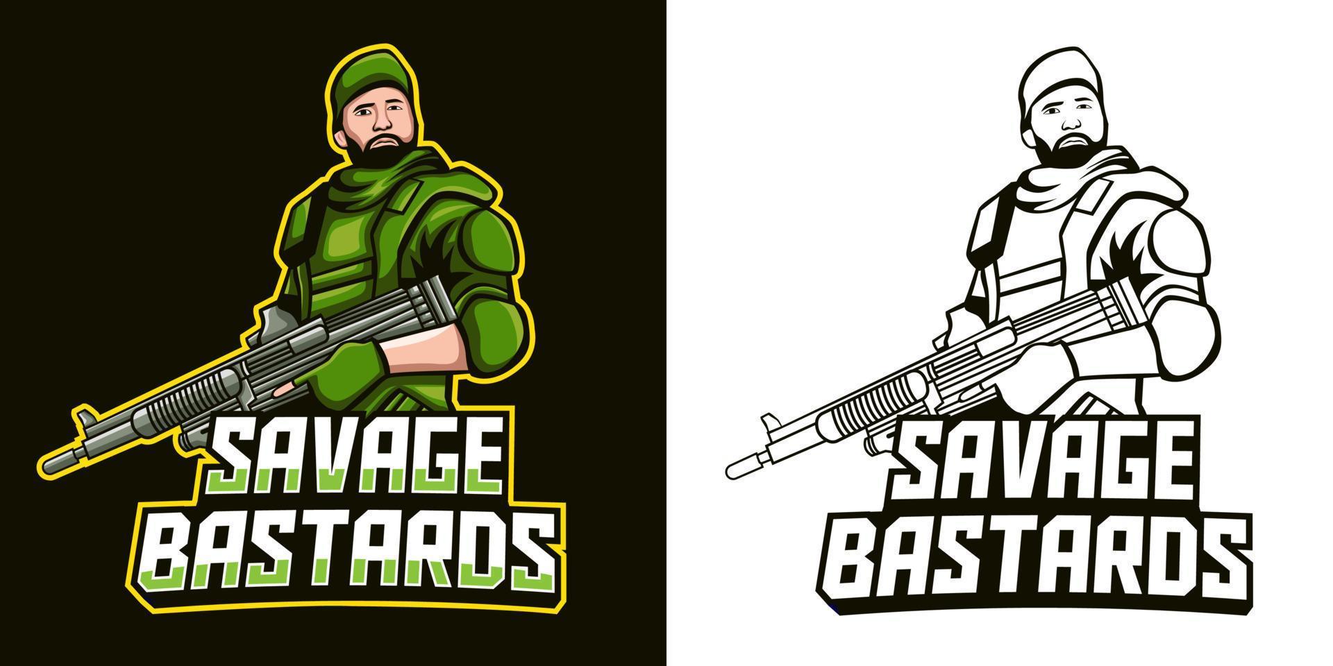 soldier holding assault rifle mascot logo vector