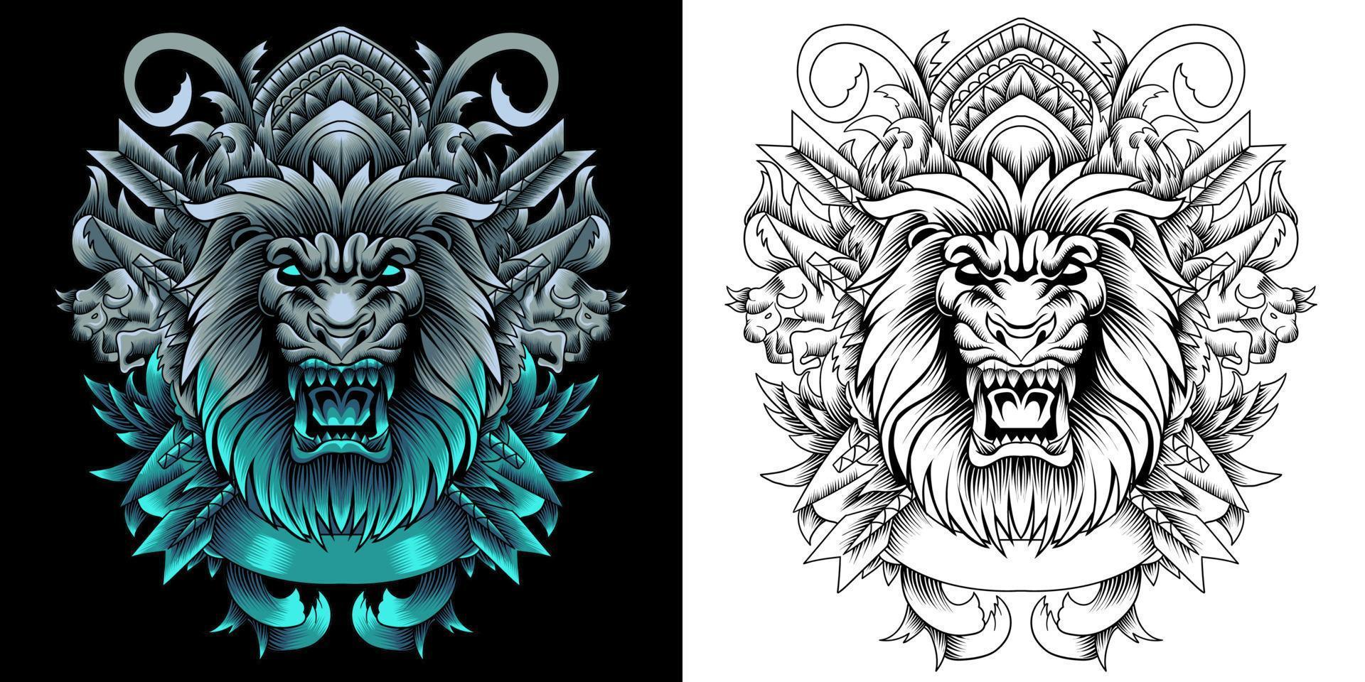 lion illustration in neon color style vector