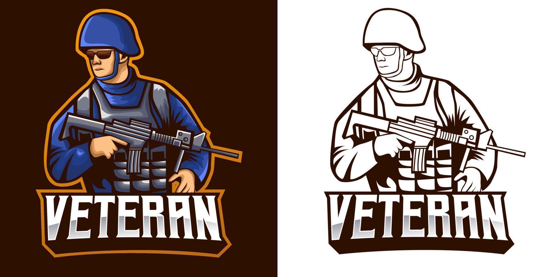 diseño de mascota de logotipo de esport de soldado veterano vector