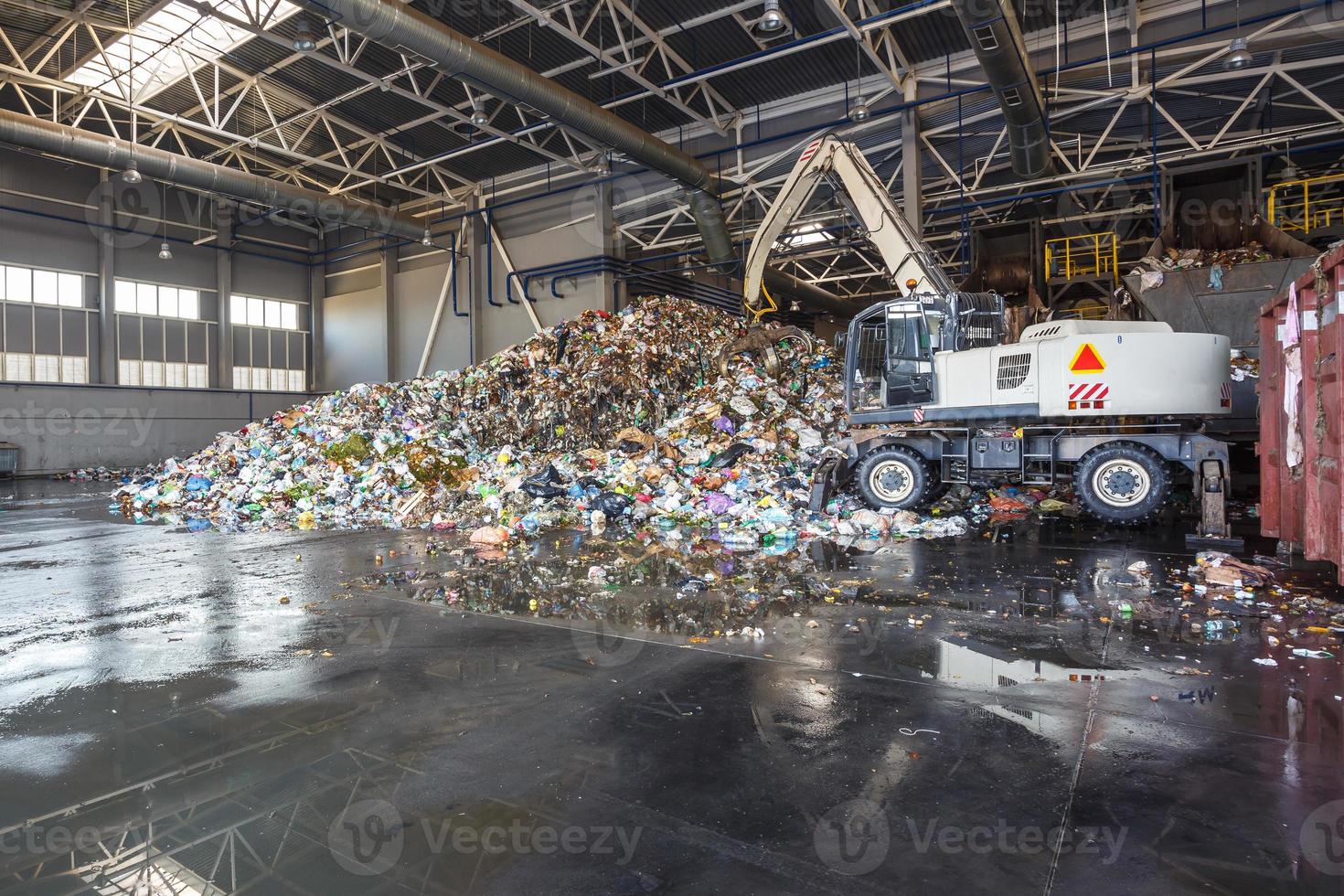 Plastic bales at the waste processing plant. Separate garbage collection. Recycling and storage of waste for further disposal. Business for sorting and processing of waste. photo