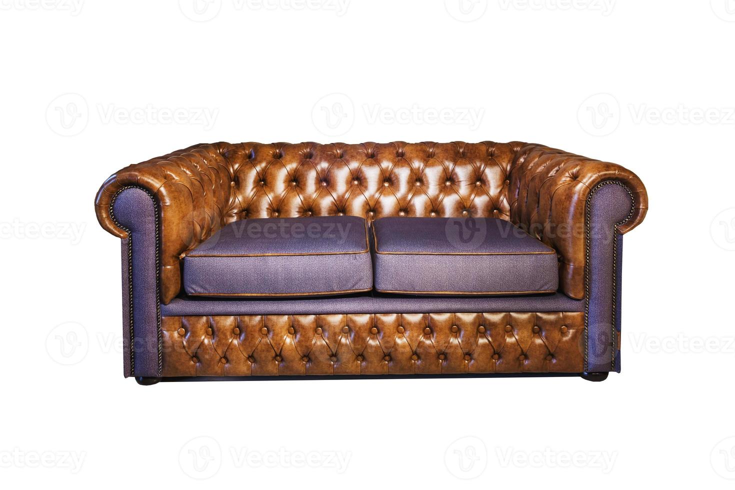 dark brown leather sofa in chester style for elite loft interior isolated white background photo