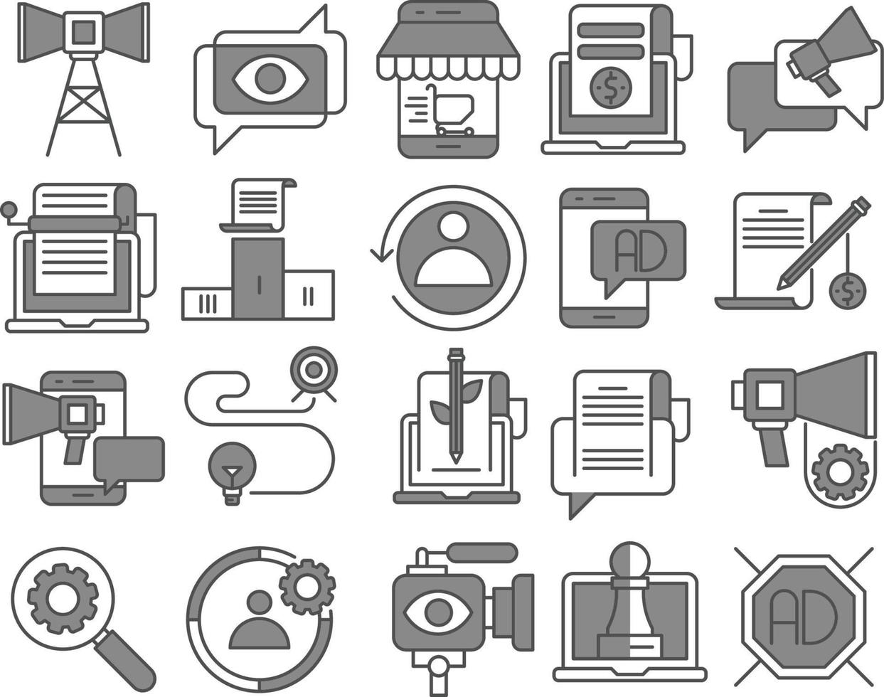 Set of Vector Icons Related to Digital marketing.