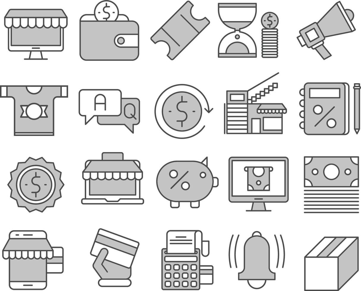 conjunto de iconos vectoriales relacionados con las compras y el comercio minorista. vector
