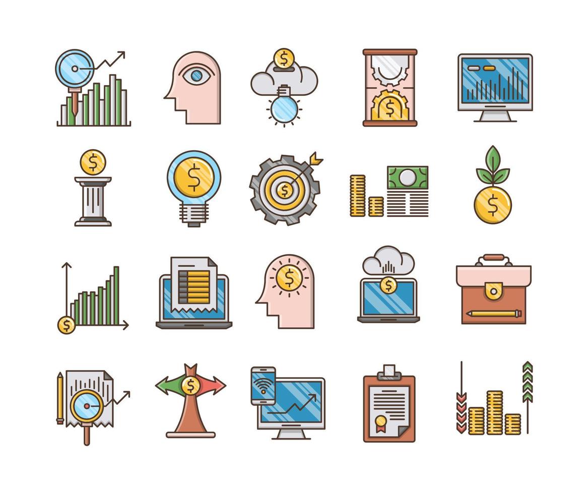 Set of Vector Icons Related to Analytics and investment.