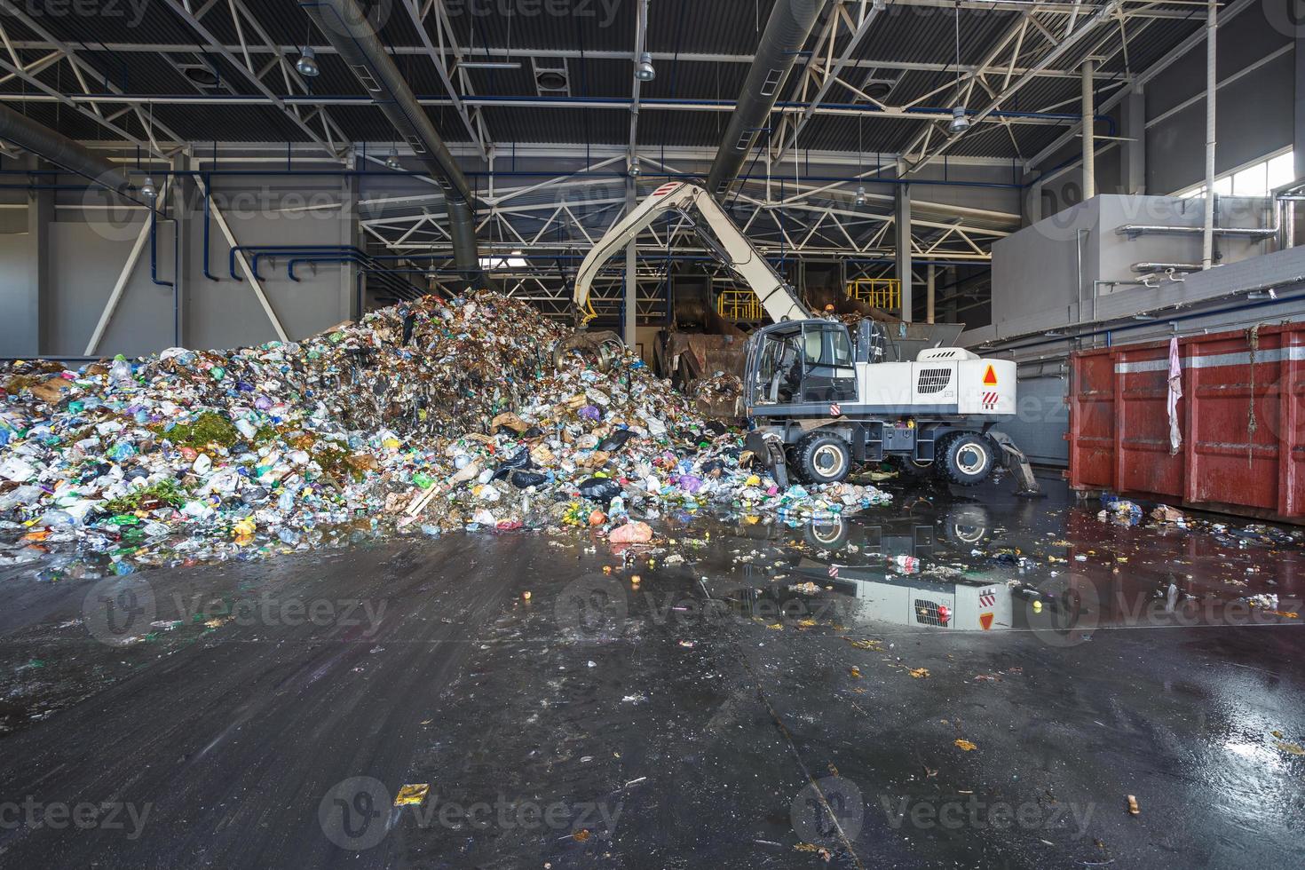 Plastic bales at the waste processing plant. Separate garbage collection. Recycling and storage of waste for further disposal. Business for sorting and processing of waste. photo