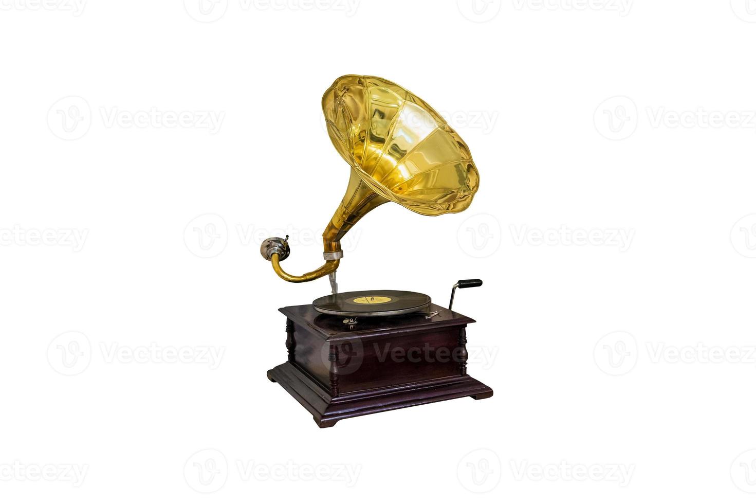 Old vintage gramophone in interior photo