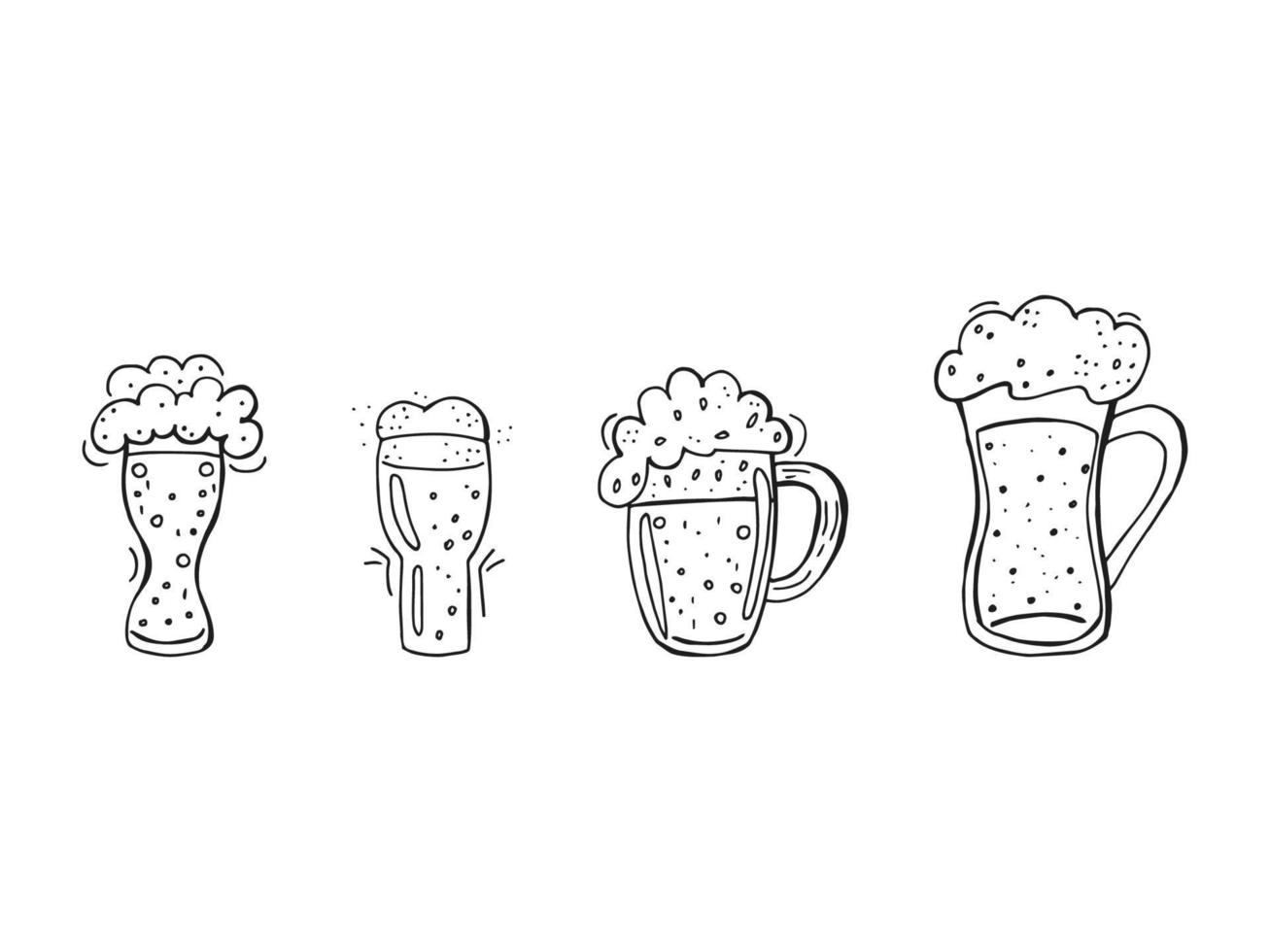 Oktoberfest 2022 - Beer Festival. Hand-drawn set of Doodle Elements. German Traditional holiday. Outline a glass beer mug on a white background. vector