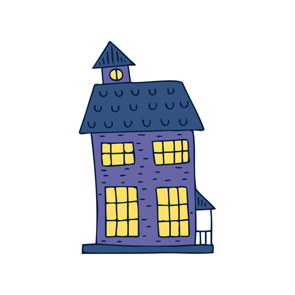 Halloween 2022 - October 31. A traditional holiday, the eve of All Saints Day, All Hallows Eve. Trick or treat. Vector illustration in hand-drawn doodle style. Beautiful holiday house.