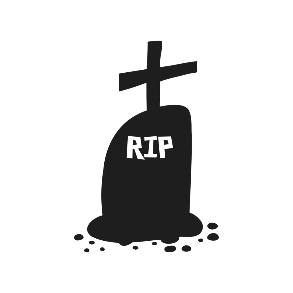 Halloween 2022 - October 31. A traditional holiday, the eve of All Saints Day, All Hallows Eve. Trick or treat. Vector illustration in hand-drawn doodle style. The grave of a dead man.