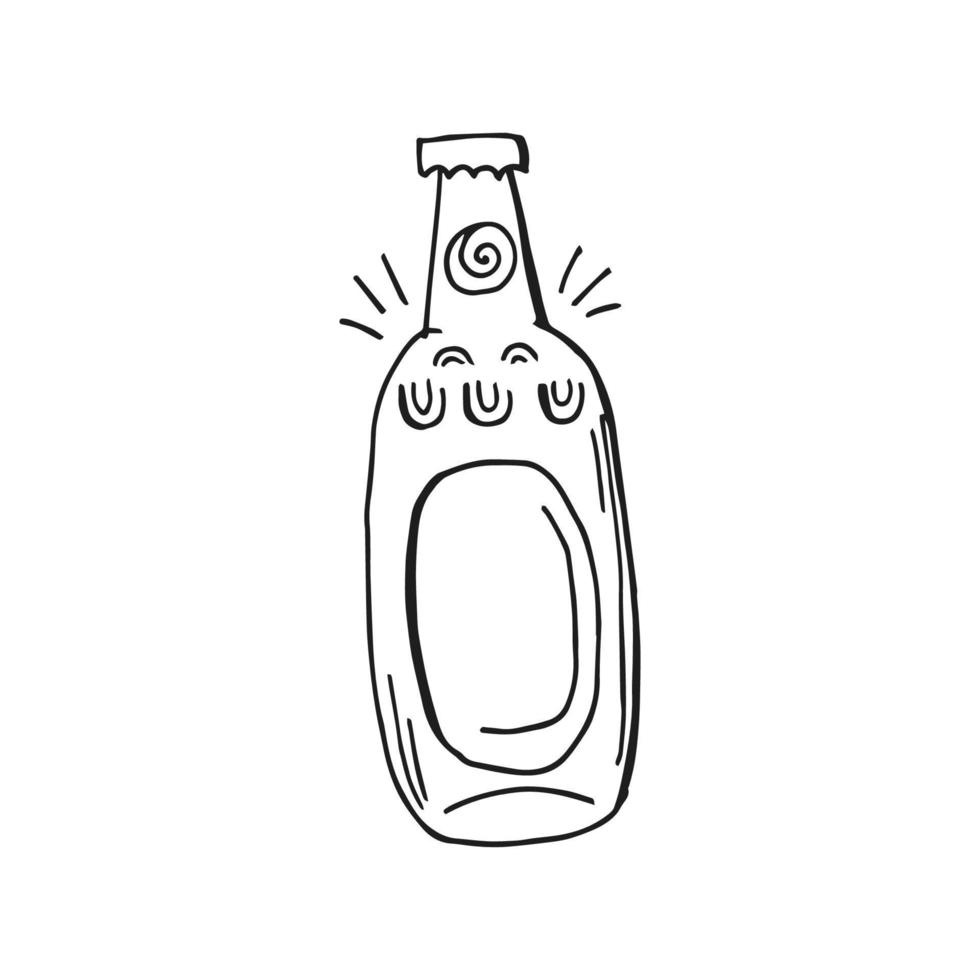 Oktoberfest 2022 - Beer Festival. Hand-drawn Doodle Elements. German Traditional holiday. Black outline on a white background. Glass bottle of beer. vector