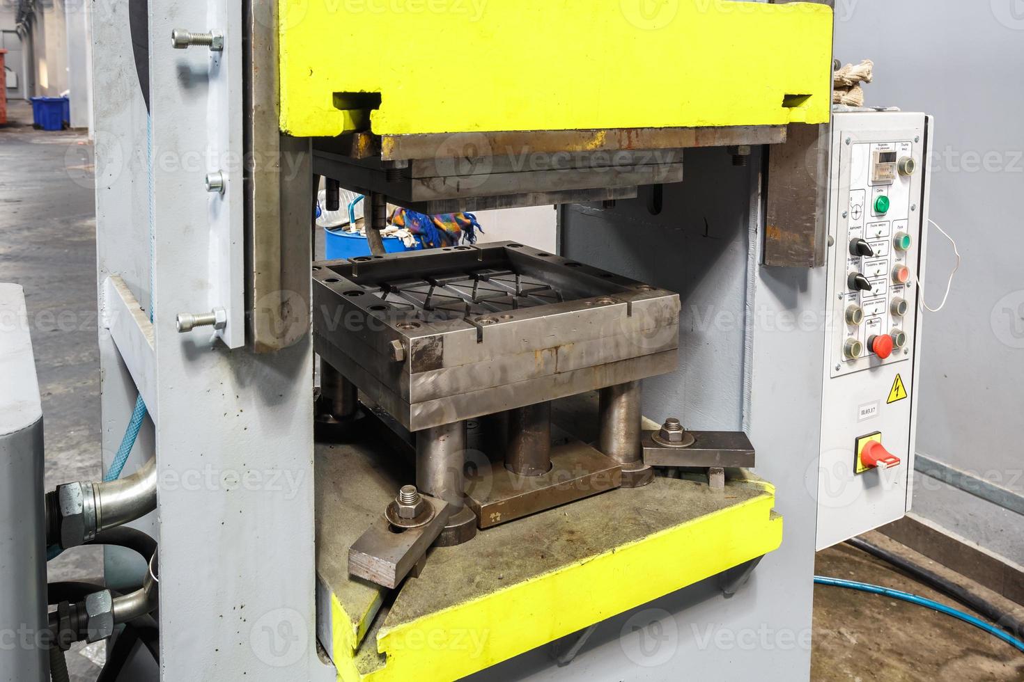 Separate garbage collection. Equipment for pressing debris sorting material to be processed in a modern waste recycling plant. photo