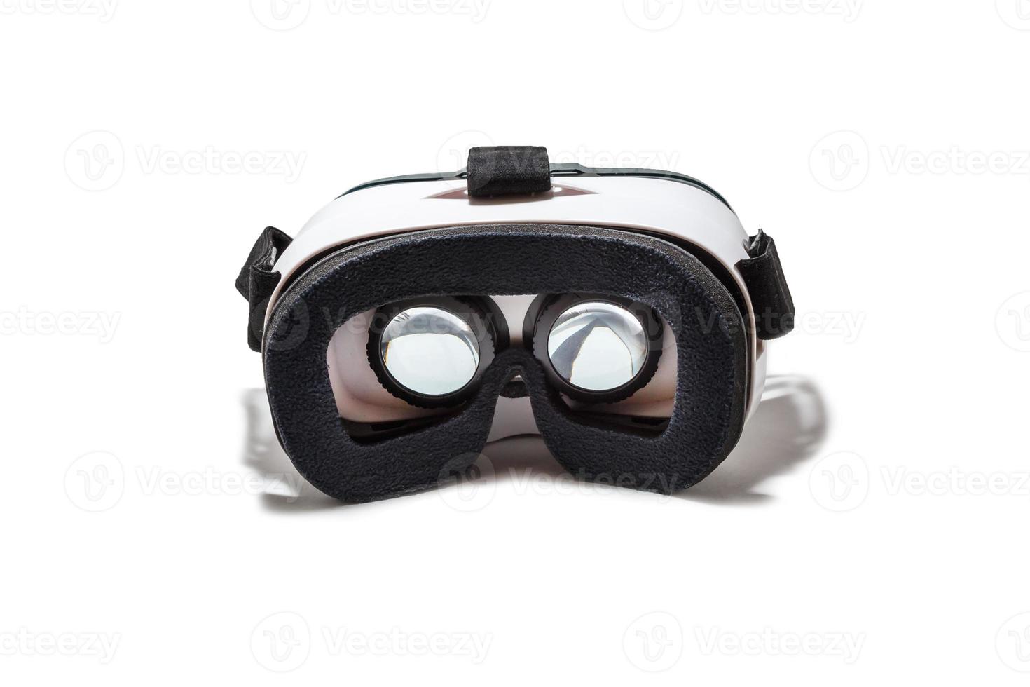 VR AR 360 virtual reality glasses cardboard for mobile phone isolated on white background. Device for watching movies for travel and entertainment in 3d space. photo