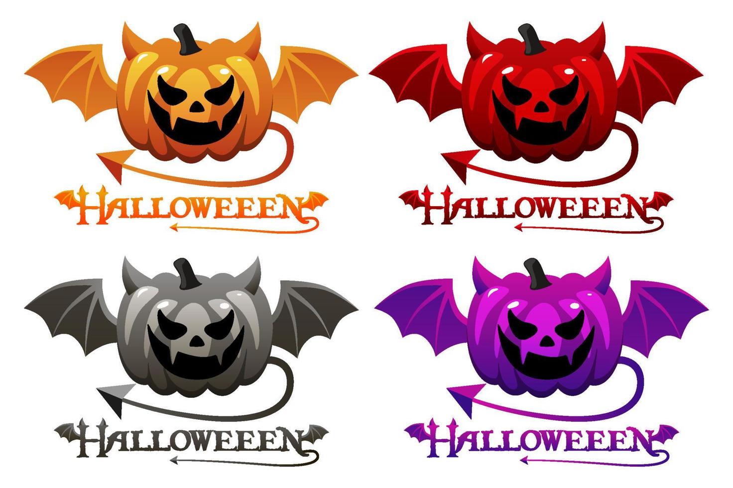 Isolated Four devil halloween pumpkins with wings. vector