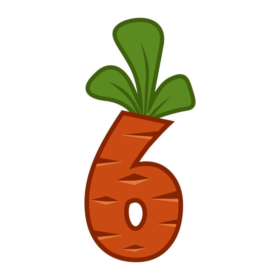 Cartoon carrot number Six font kids number. Orange Figure 6. vector