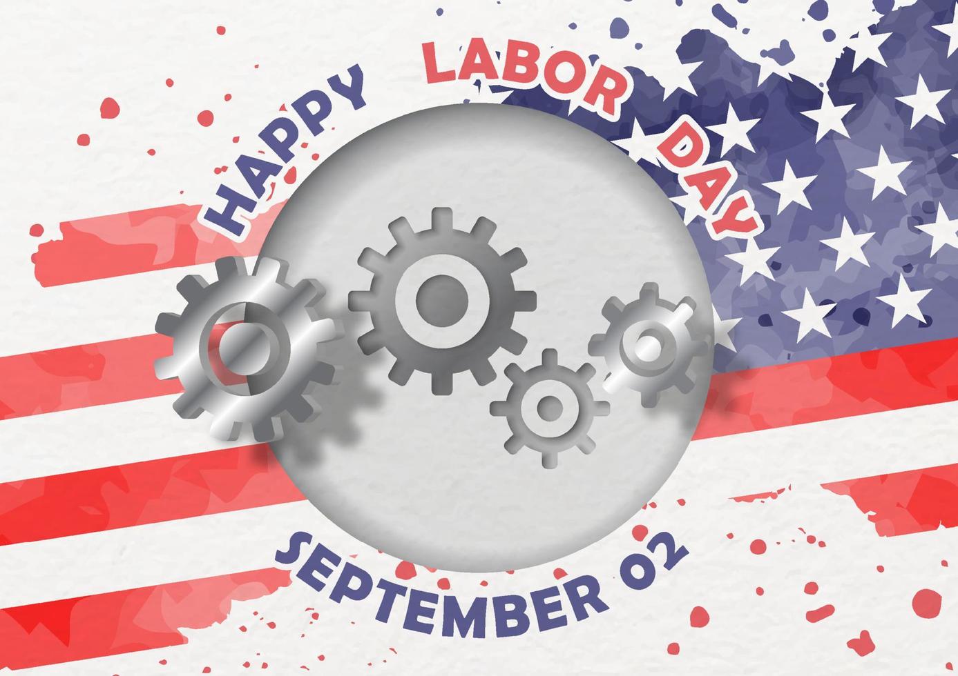 Card and poster of the U.S.A Labor Day in 3d and paper cut out style on white paper pattern background. All in vector design.