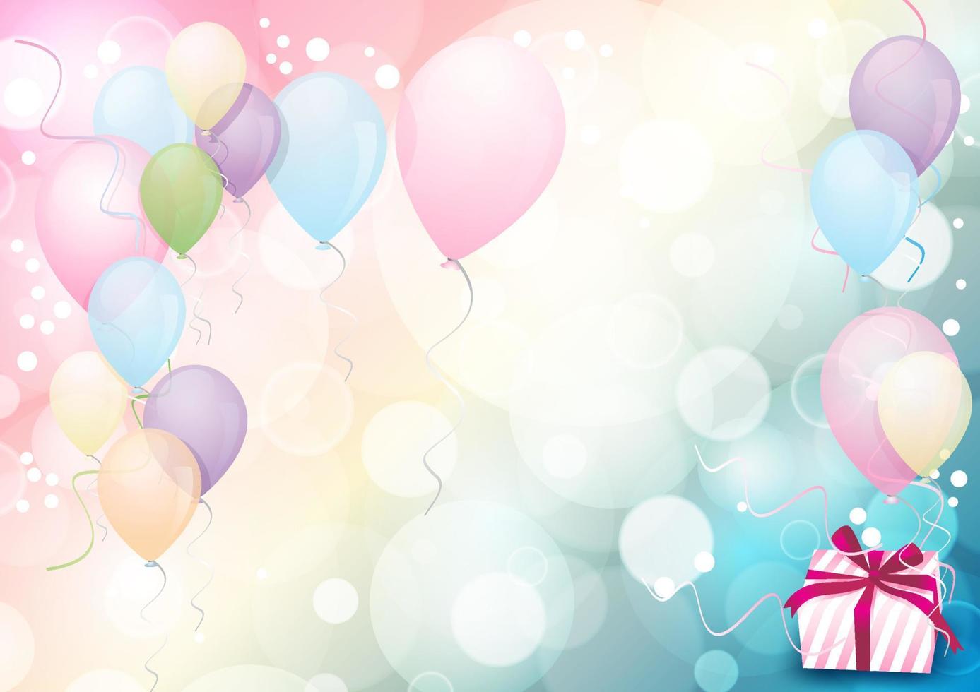 Colorful of party balloon with a gift box on blurred and bokeh colorful gradient background. Abstract colorful background of any party with space for texts in vector design.