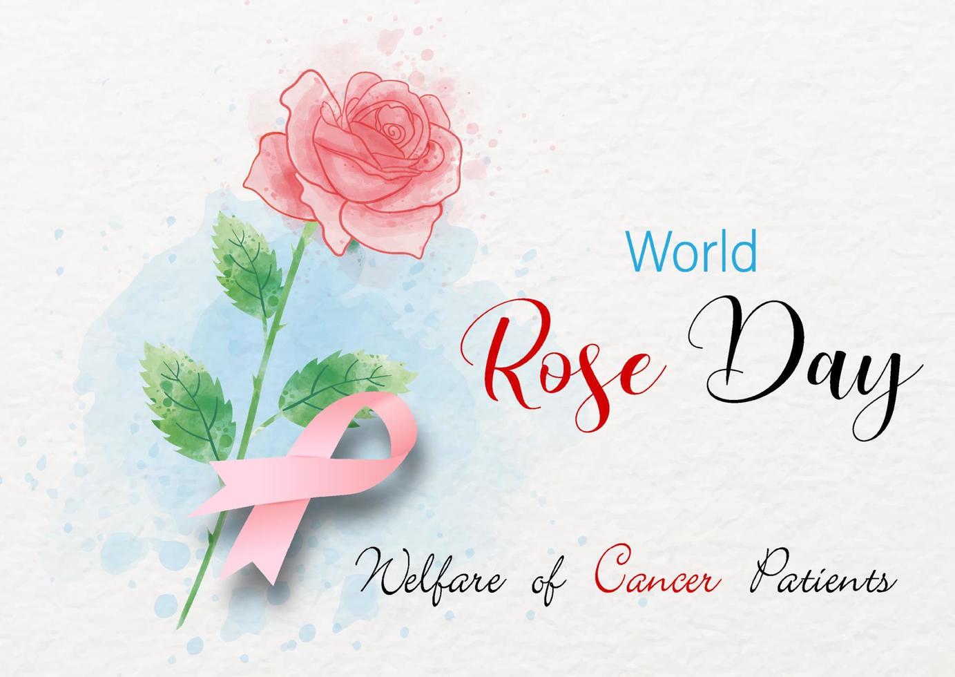 A beautiful single rose in watercolor style with pink campaign ribbon and the day, the name of event on white paper pattern background. vector