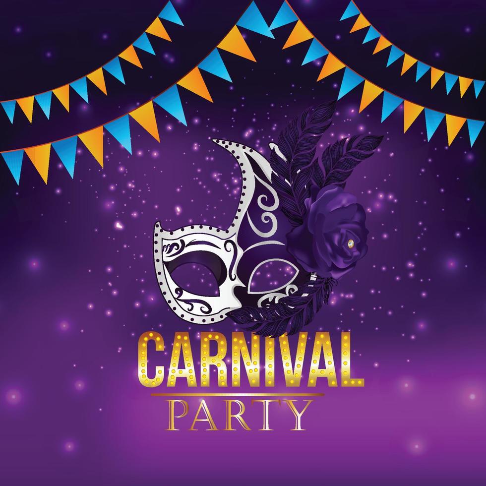 Carnival brazilian festival with golden mask on black background vector