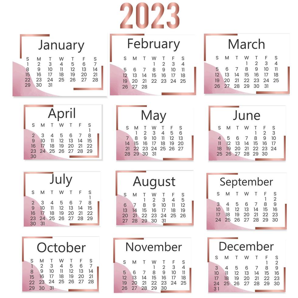 Yearly calendar 2023 template design vector