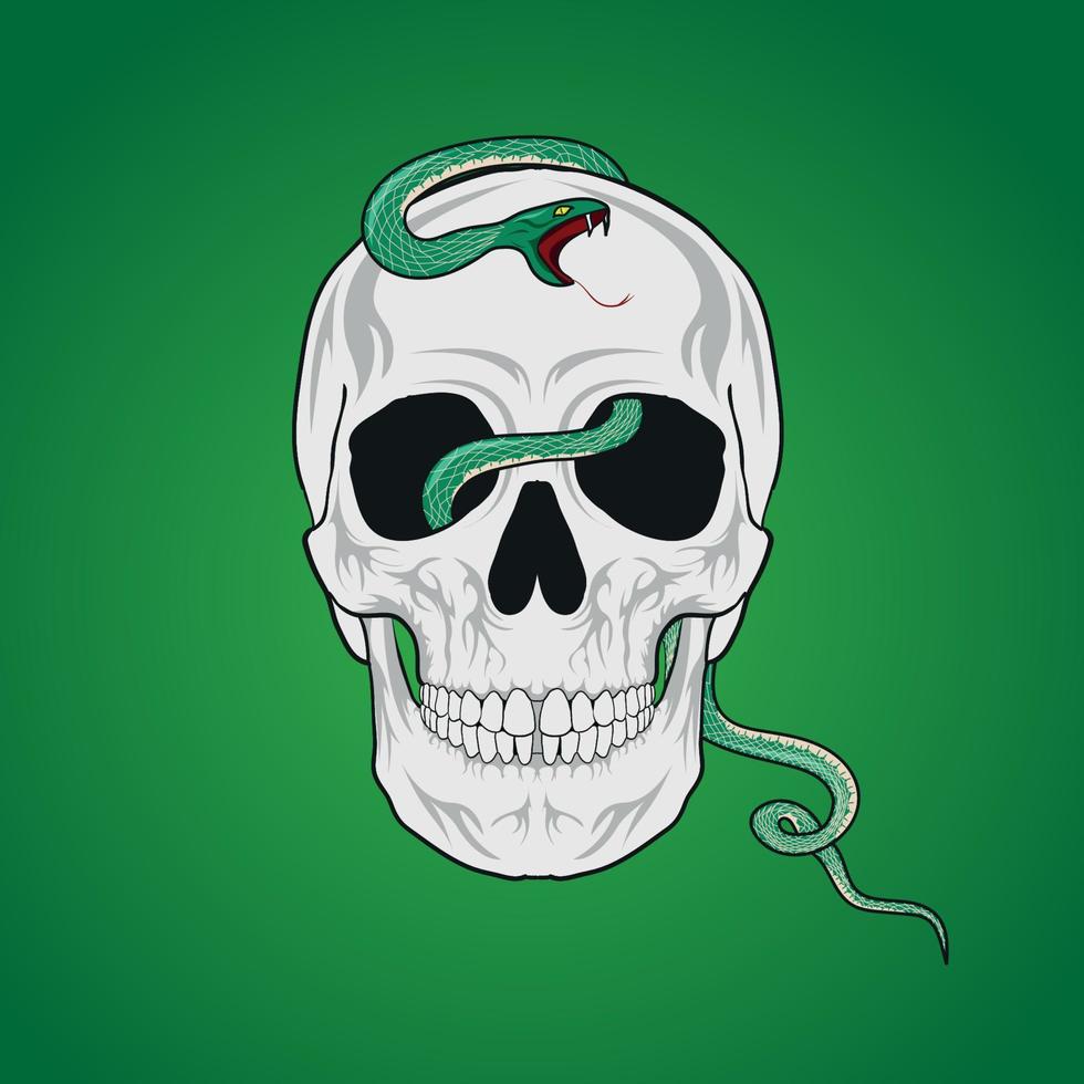 Skull Head Vector Illustration With Dangerous snake