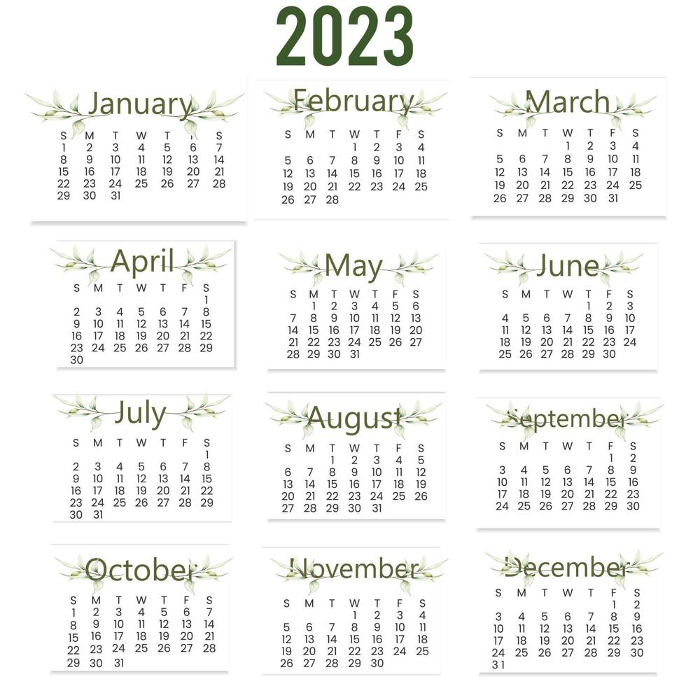 Yearly calendar 2023 template design vector